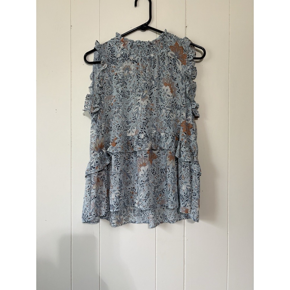 Hayden Los Angeles Womens M Blue Floral Ruffle Sleeveless Peplum Blouse Top